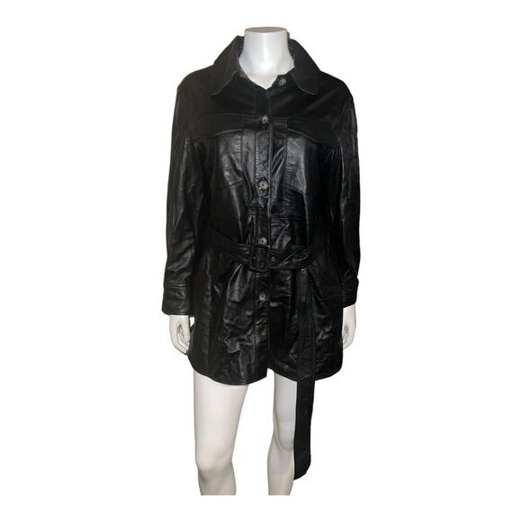 Tahari Women's Liv Belted Leather Shirt Jacket Black Petite Large NWT - Picture 2 of 9